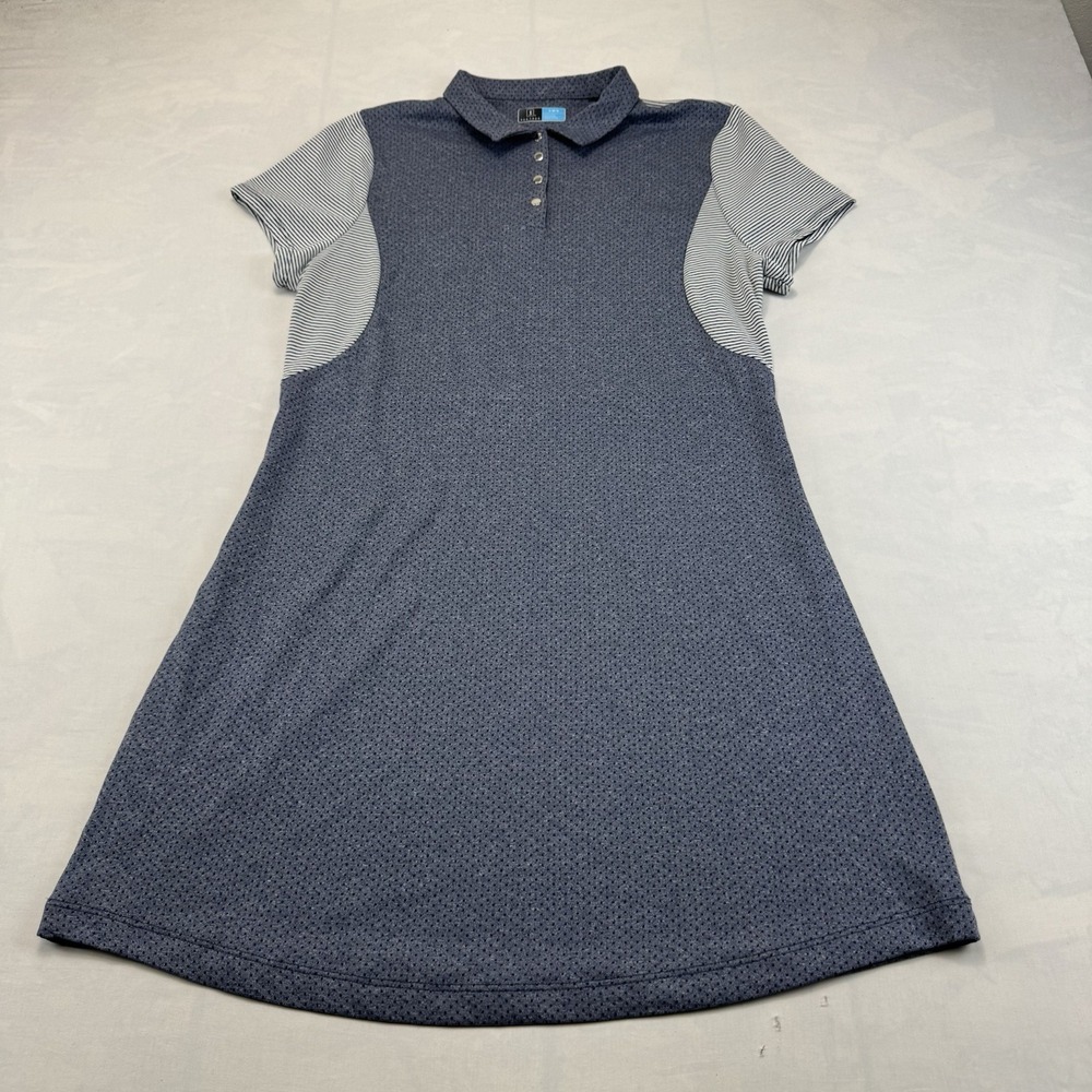 PGA Tour Women's L Navy Polo Dress Striped Sleeves Golf